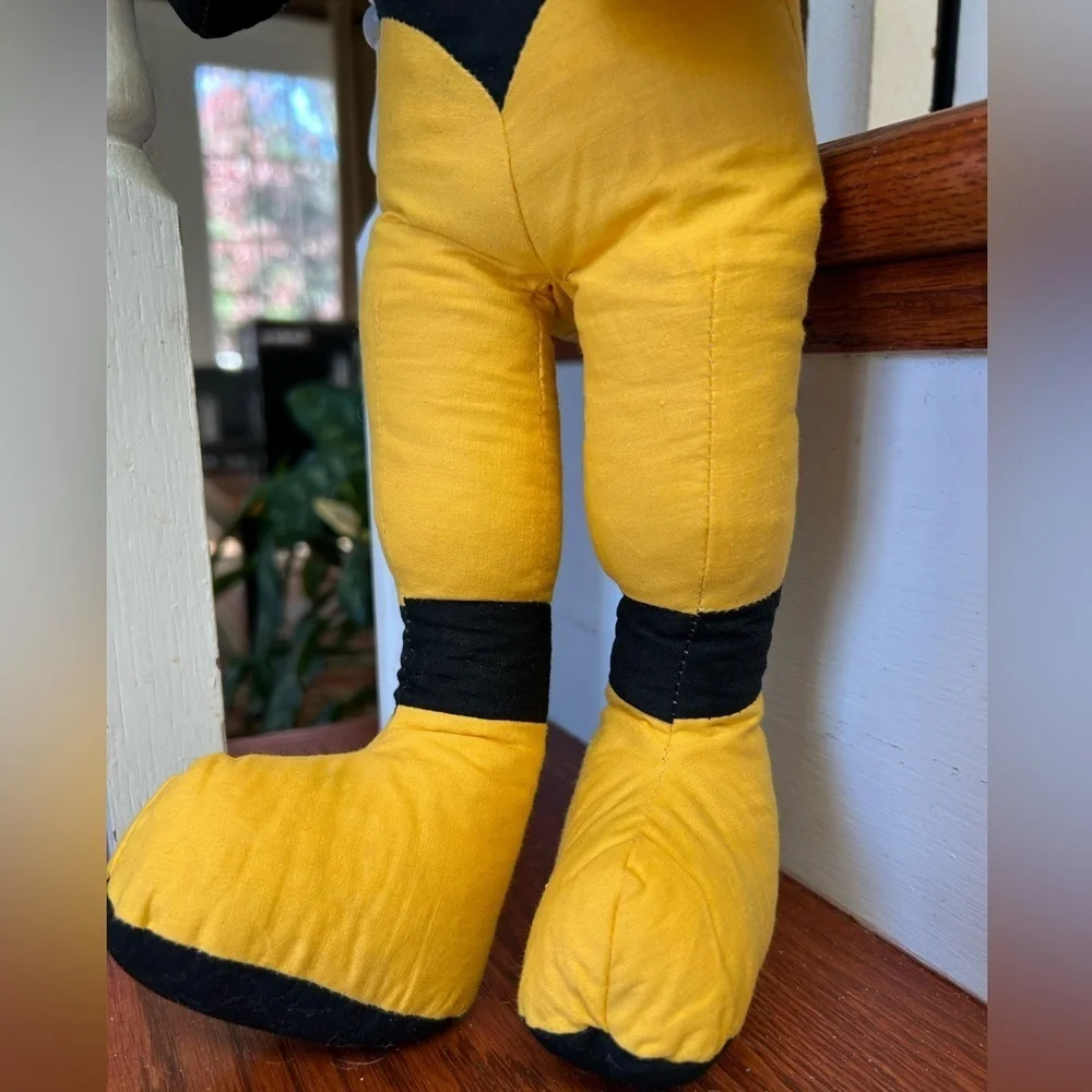 Vintage Plush 1960s Football Player Black Gold 21